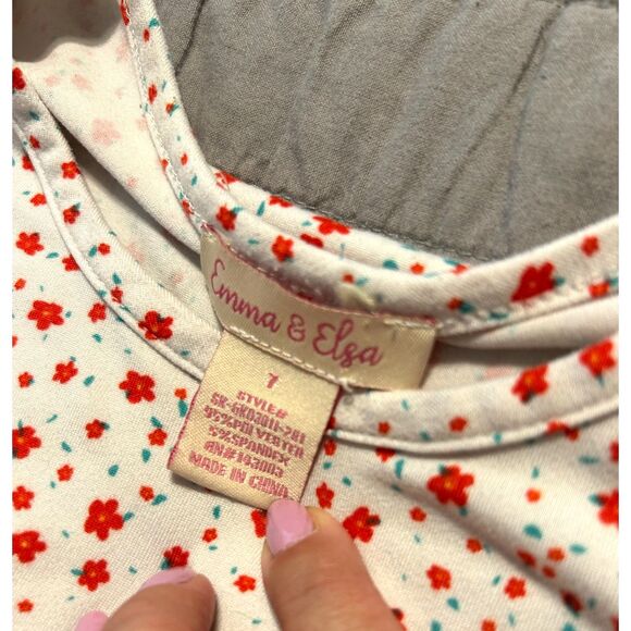 Emma & Elsa White Dress with Orange/Red Floral Print Girl's Size 7 - Picture 3 of 3